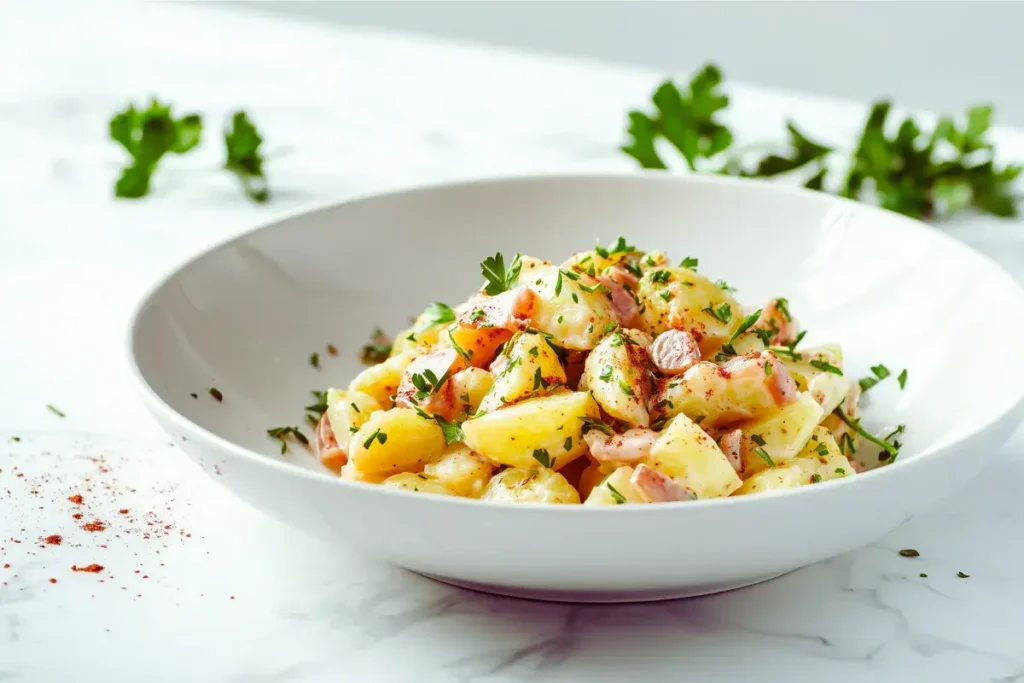 "Classic potato salad in a bowl"