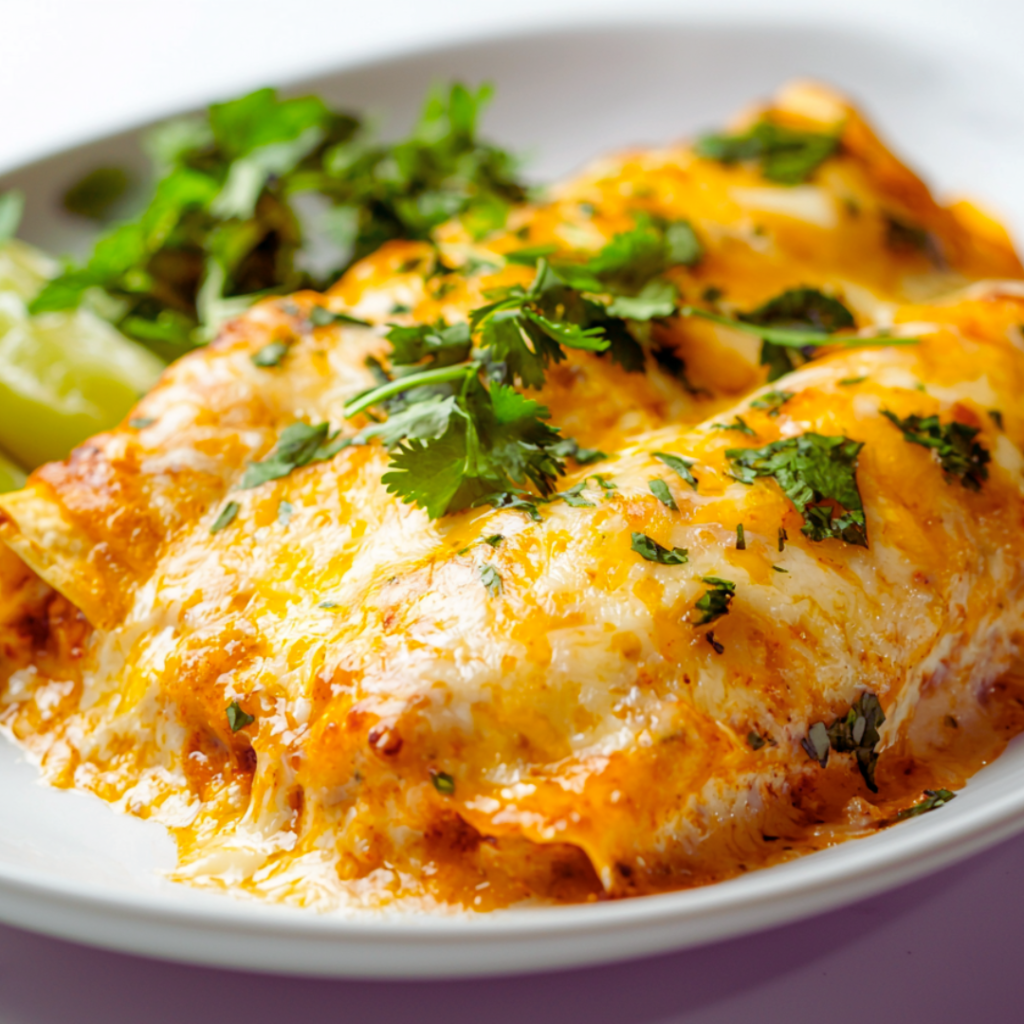 Freshly baked enchiladas with crispy edges
