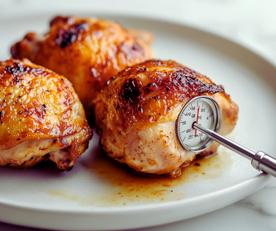 Checking chicken temperature with thermometer