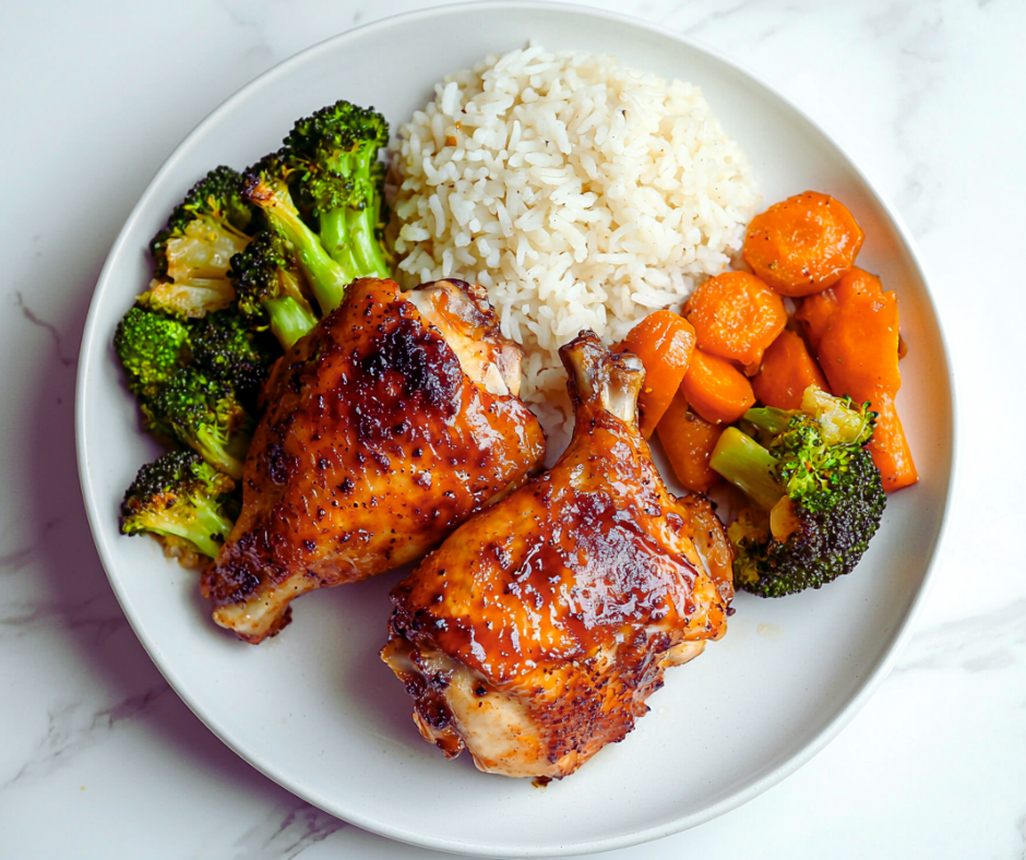 Jezebel Chicken with rice and veggies