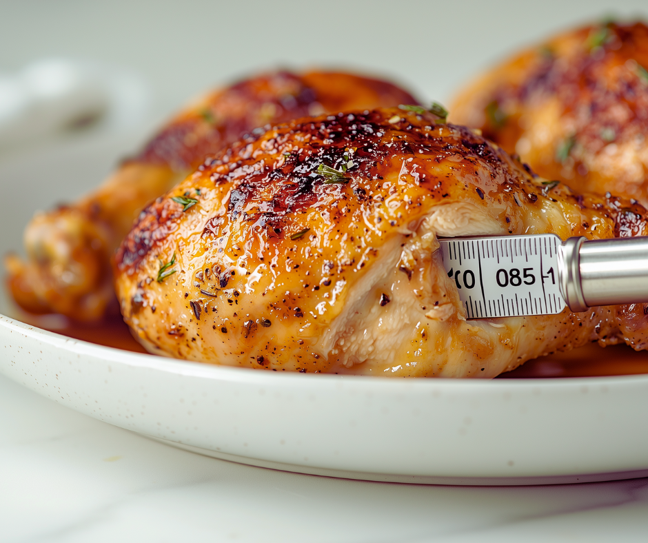 Using meat thermometer on slow-cooked chicken