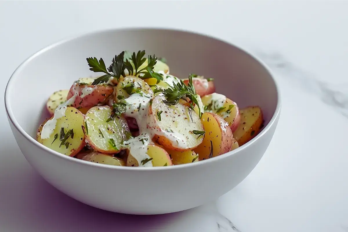 Boiled potatoes in a pot of water with vinegar added